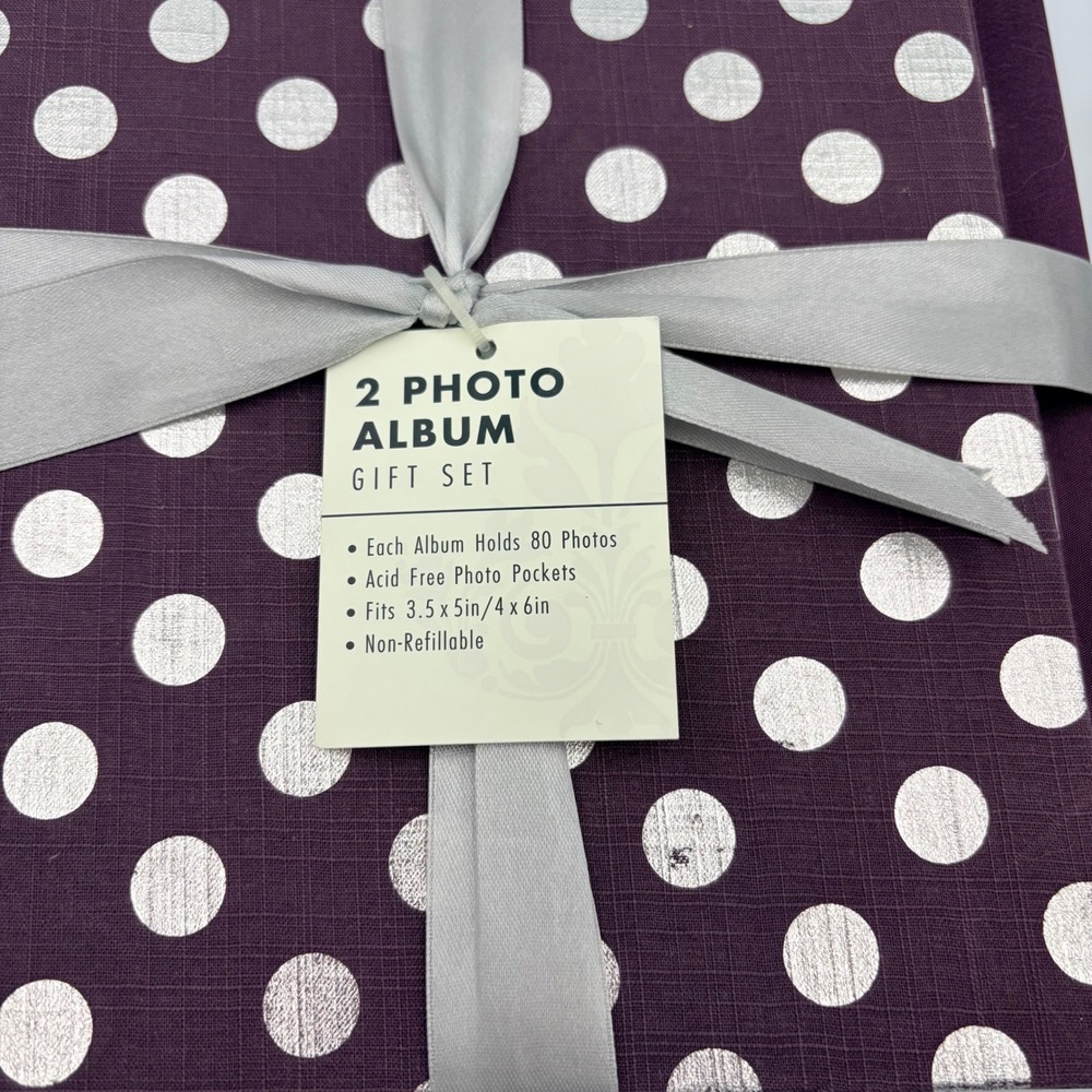 Target 2 Photo Album Gift Set Purple Silver Polka Dot 80 Photos Acid Free Pocket - Picture 2 of 9